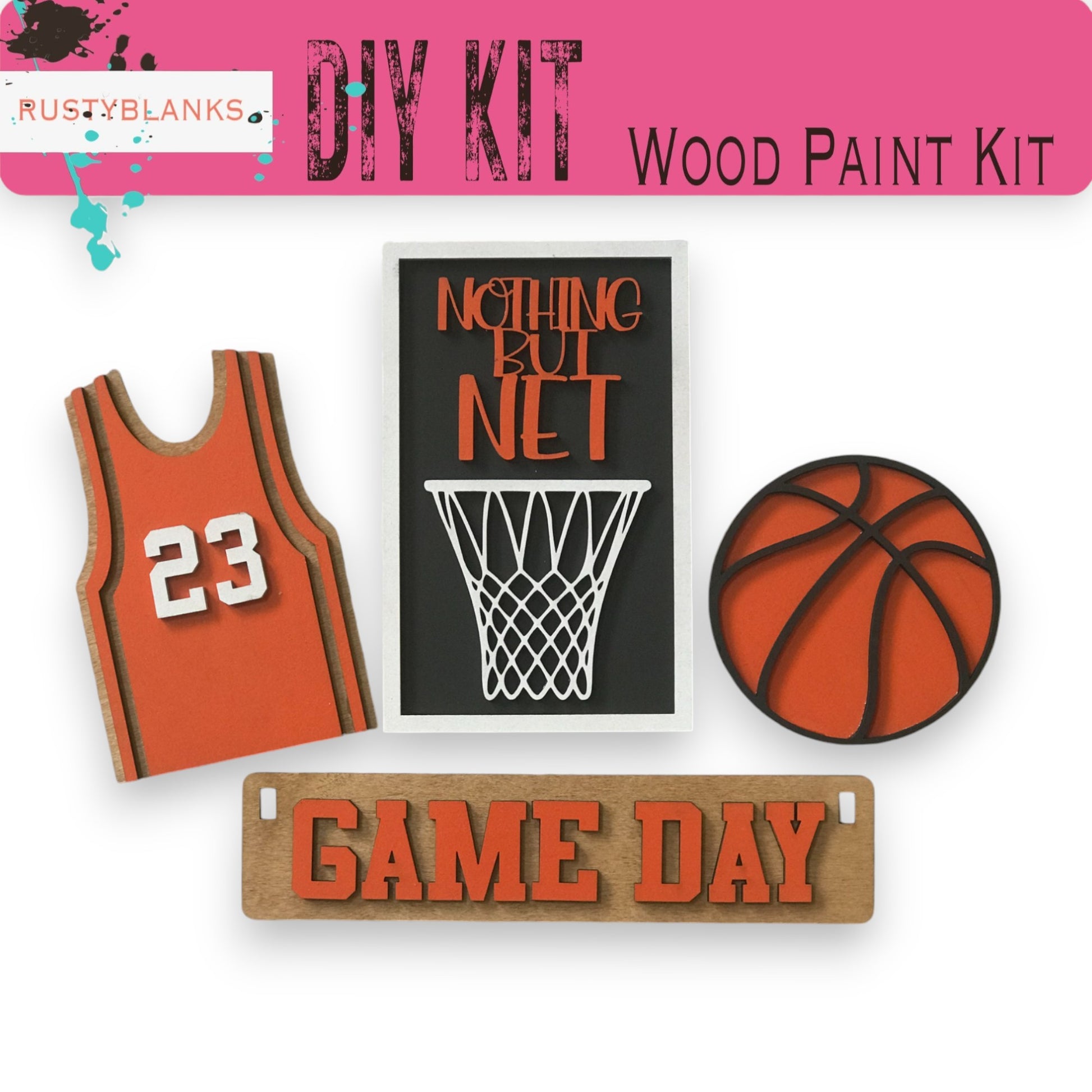 a wooden cutout of a basketball jersey and a basketball