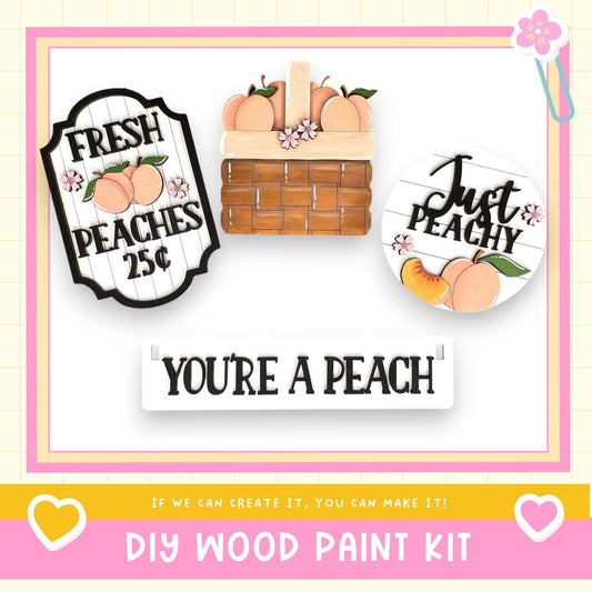 a picture of a wooden box with peaches on it