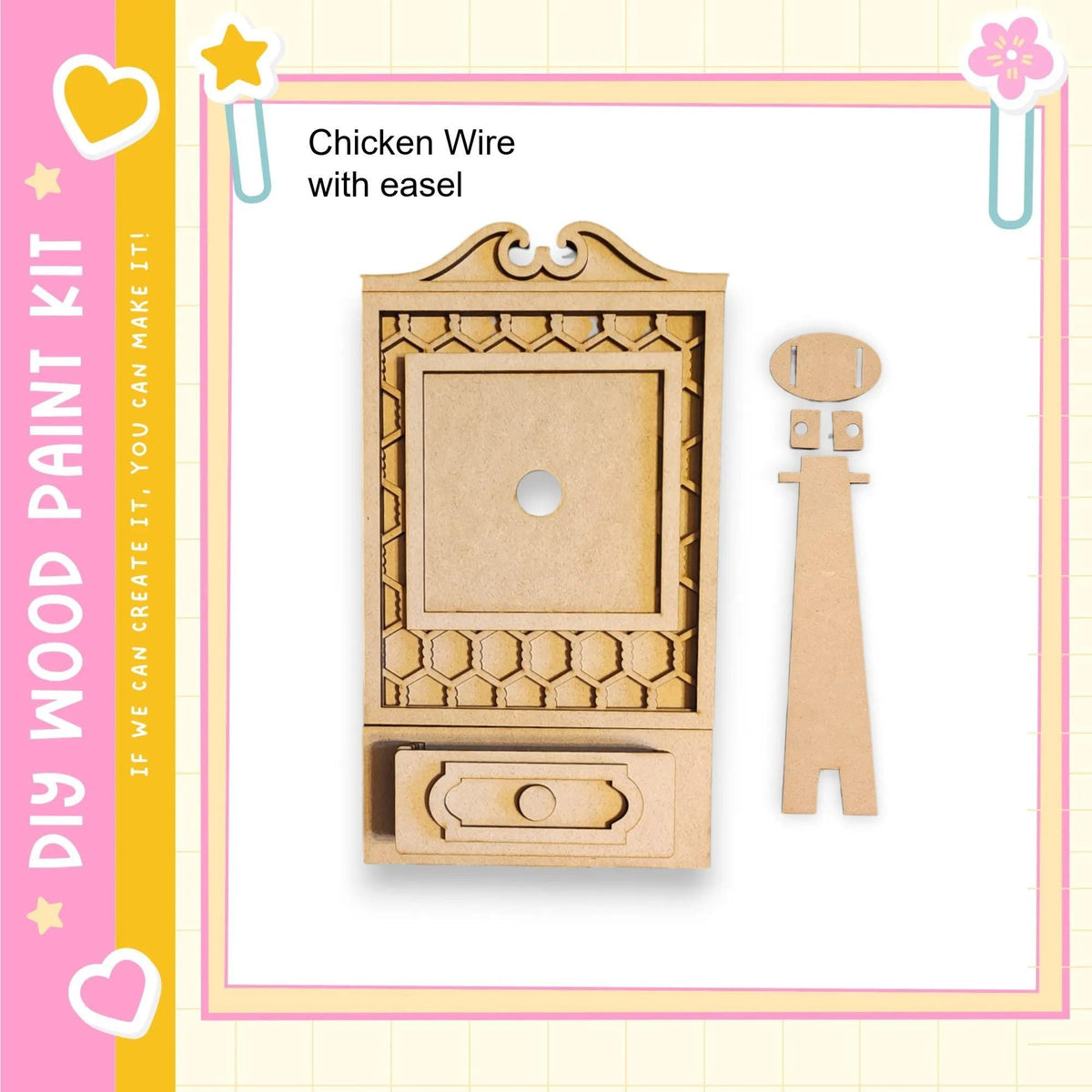 a wooden frame with a decorative design, and there is a small wooden piece next to it. The frame appears to be a part of a larger wooden structure, possibly a cabinet or a shelf.