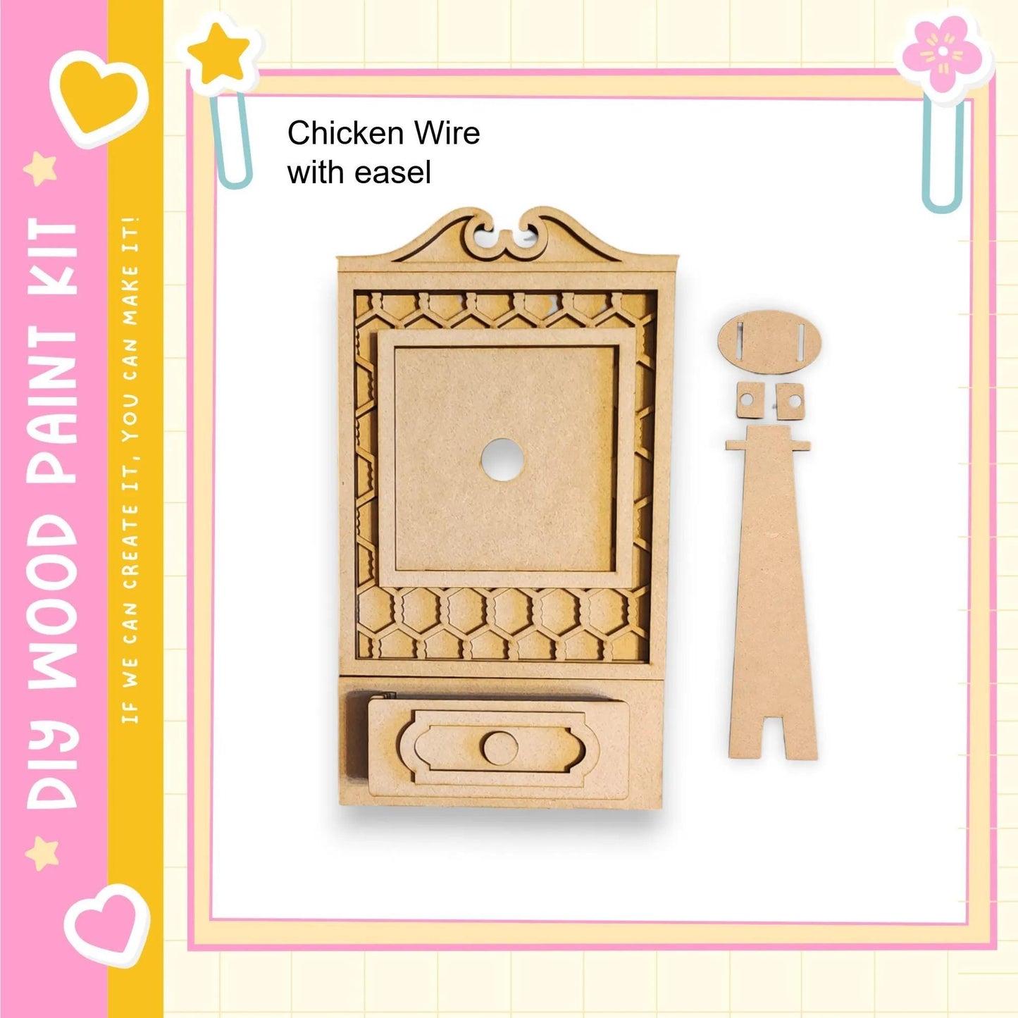 a wooden frame with a decorative design, and there is a small wooden piece next to it. The frame appears to be a part of a larger wooden structure, possibly a cabinet or a shelf.