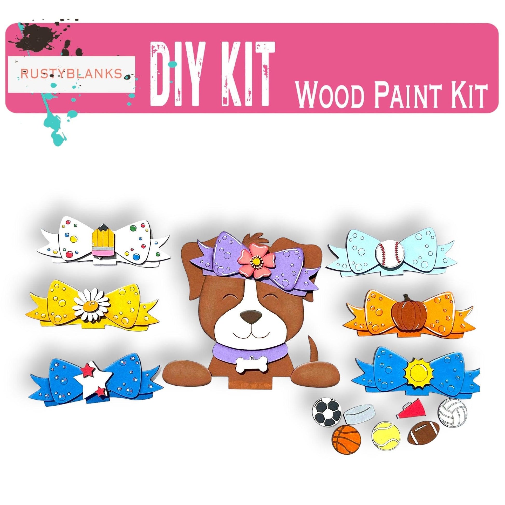 a picture of a wooden paint kit of a dog