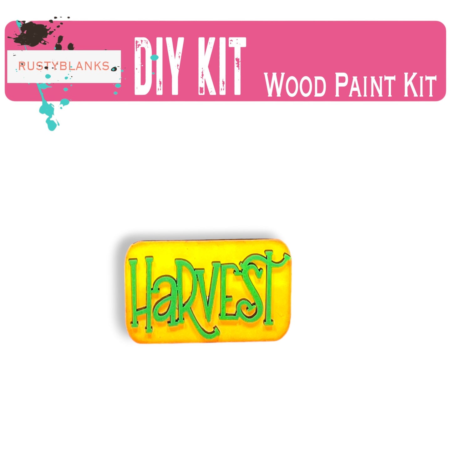 a wooden pin with the word harvest painted on it