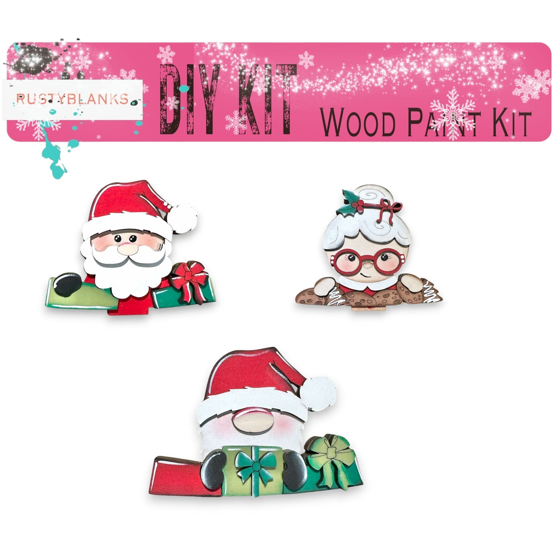 a set of three christmas themed wooden buttons