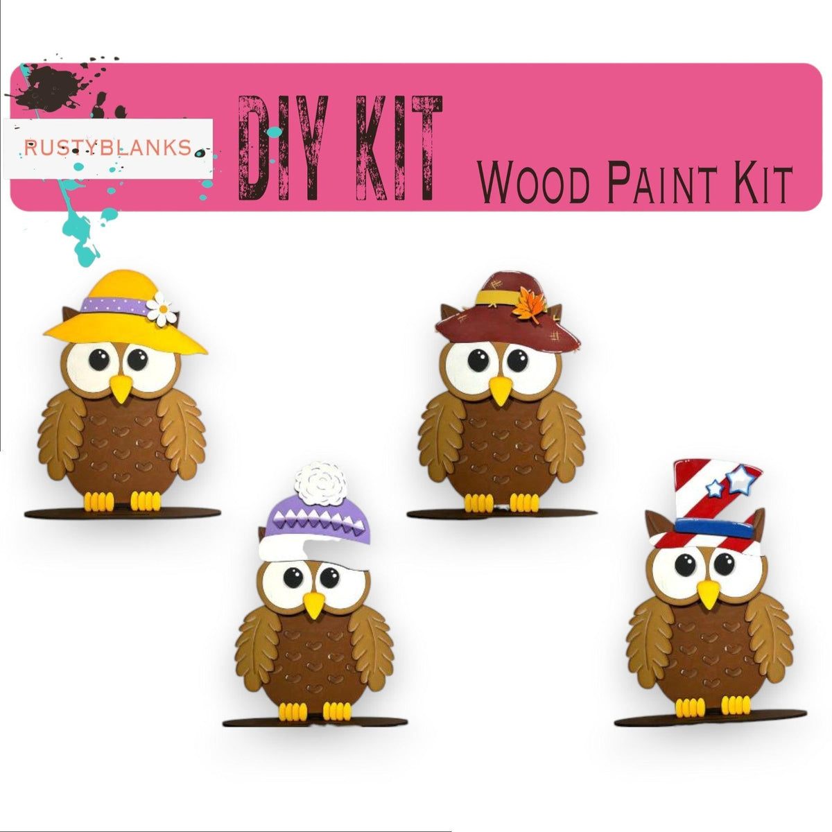 a group of owls with hats on their heads