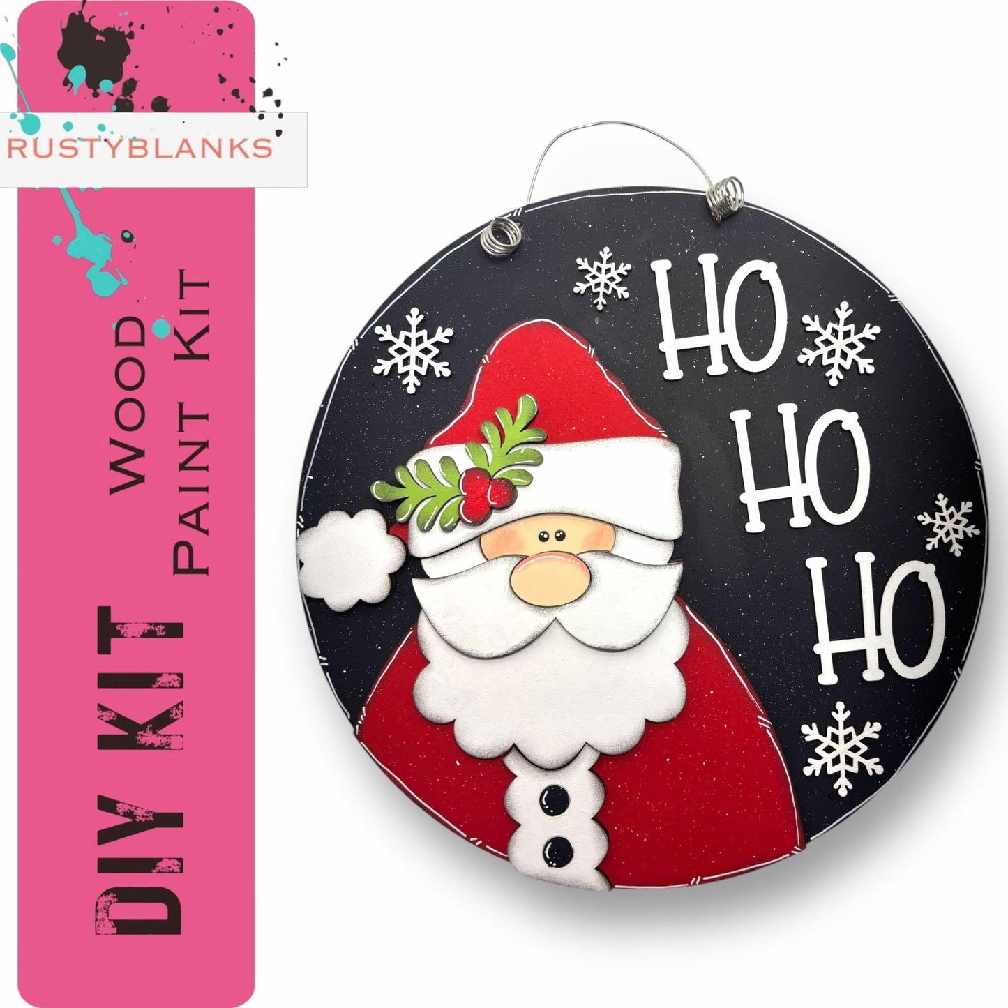 a round ornament with a santa clause on it