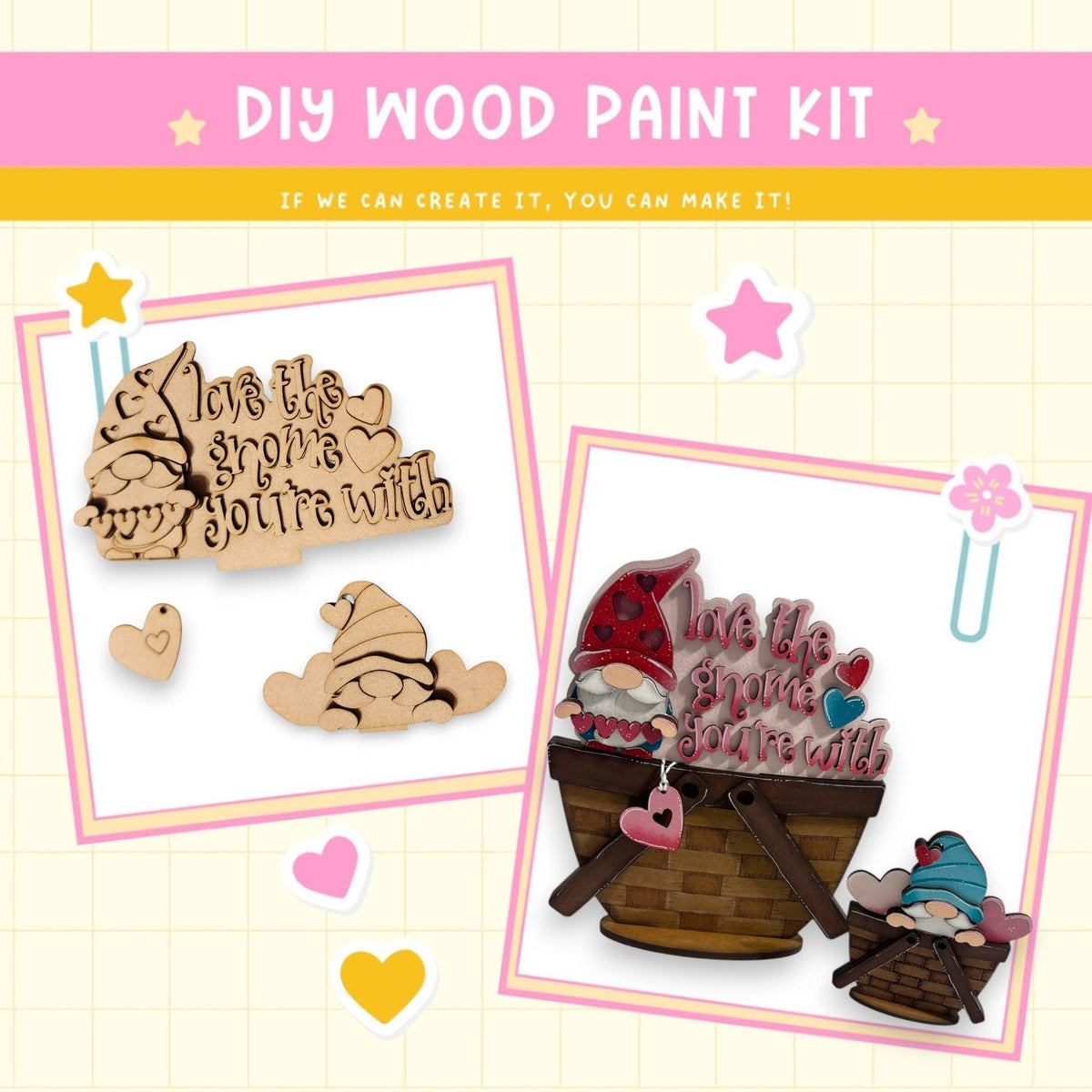 a wooden craft kit with a basket of items