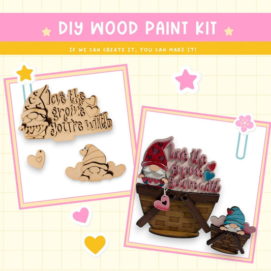 a wooden craft kit with a basket of items