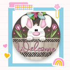 a picture of a bunny with a welcome sign