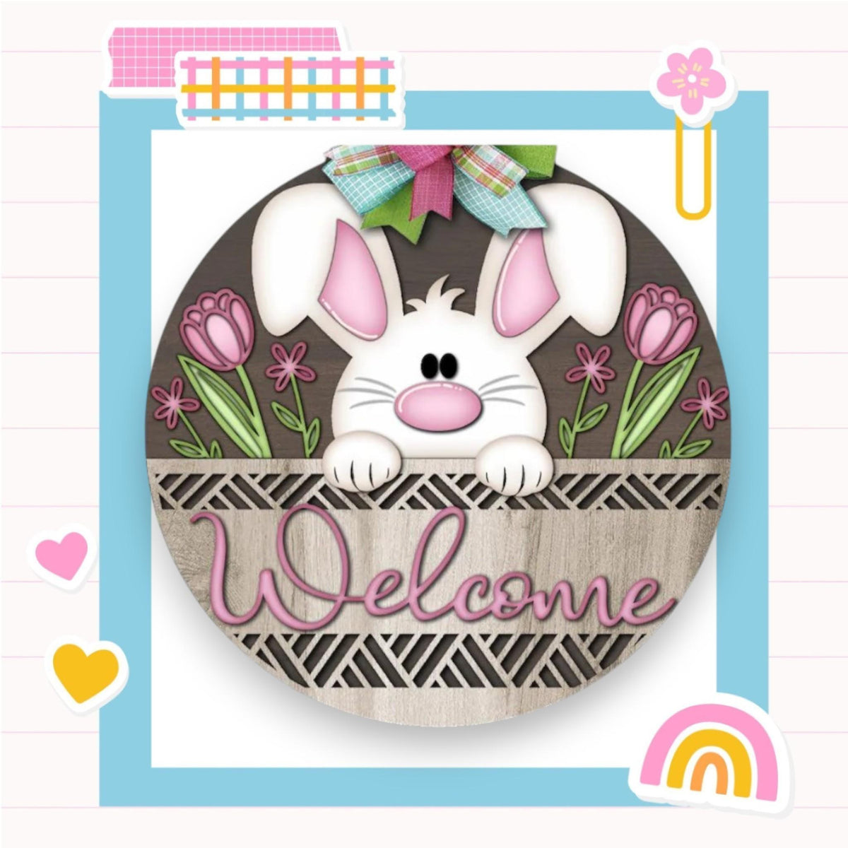 a picture of a bunny with a welcome sign