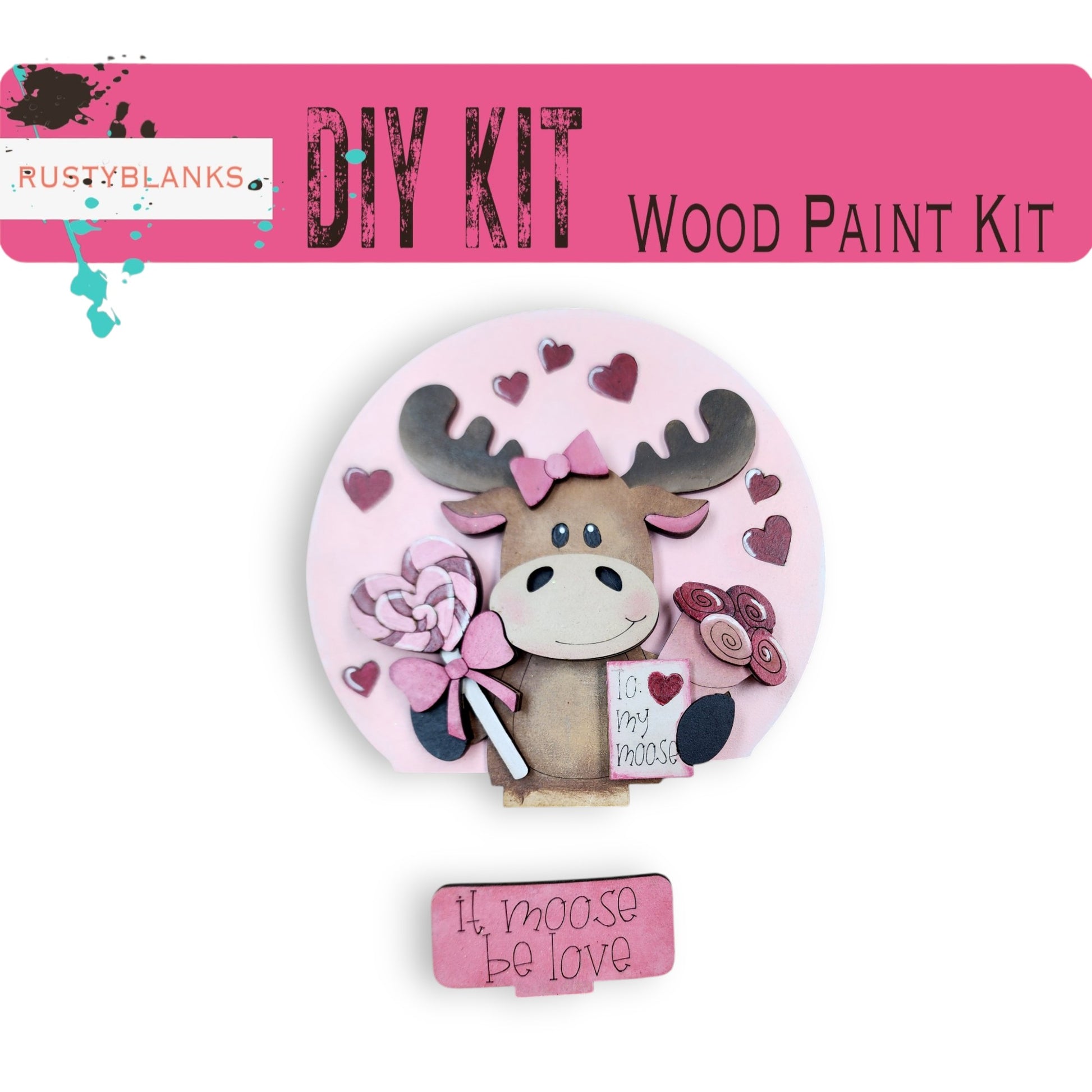 a picture of a wooden craft kit with a moose