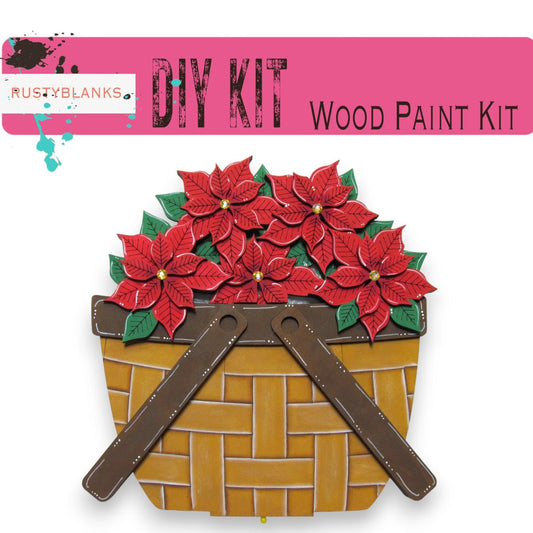 a wooden paint kit with poinsettis in a basket