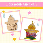 a wooden craft kit with two pictures of a chicken and a chick