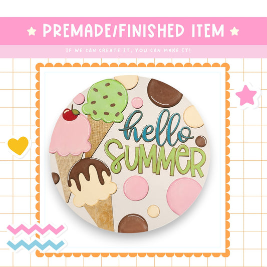 a picture of an ice cream sundae with the words hello summer on it