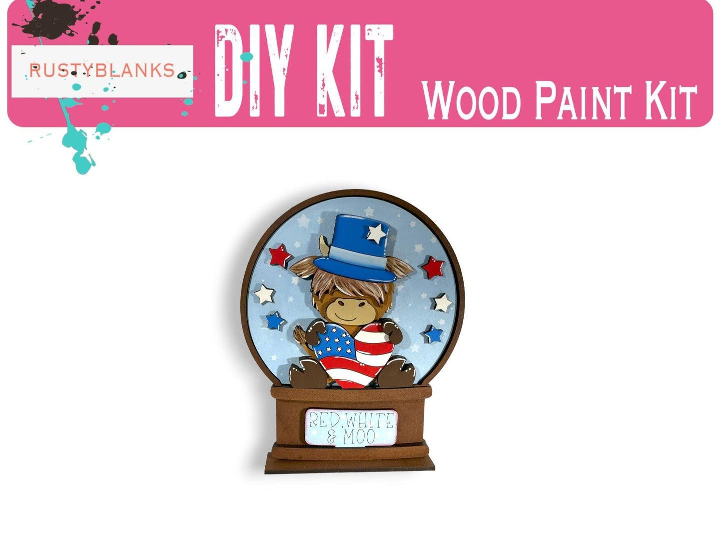 a wooden paint kit with a picture of a teddy bear in a top hat