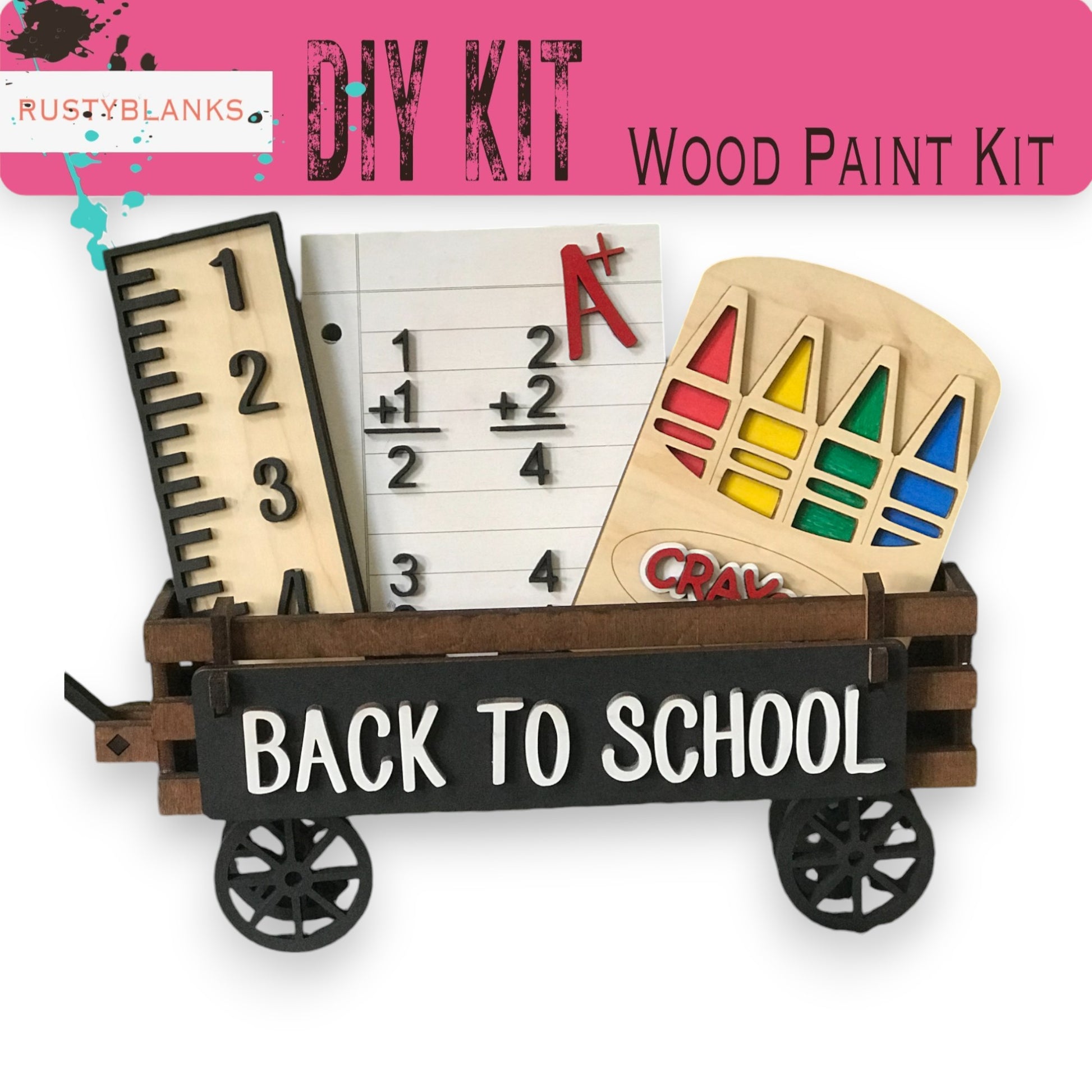 a picture of a wooden paint kit with a wagon