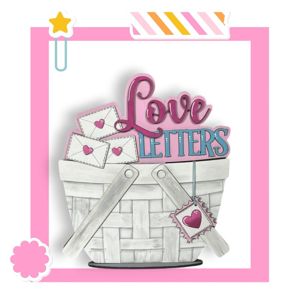 a greeting card with a basket of love letters
