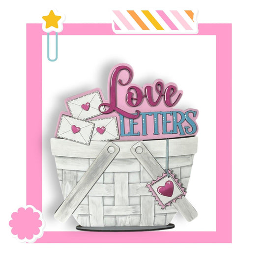 a greeting card with a basket of love letters