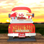 a red and white truck with a sign that says coffee bar