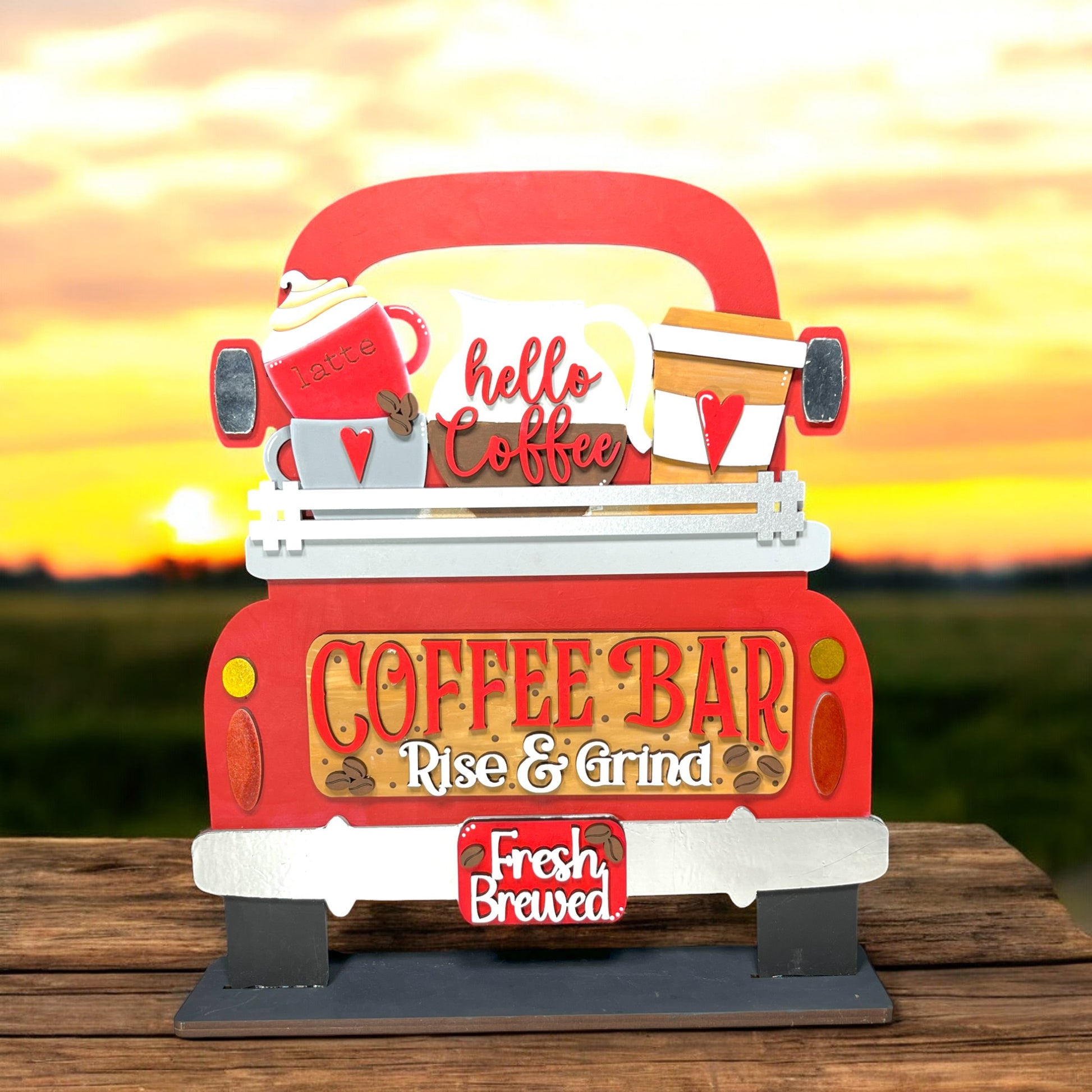 a red and white truck with a sign that says coffee bar