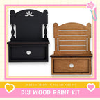 two wooden shelves, one black and one brown, with a DIY wood paint kit labeled "DIY WOOD PAINT KIT" in the bottom right corner.