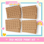a DIY wood paint kit with four calendar cards, each with a wooden frame and a calendar grid. The calendar cards are arranged in a grid pattern, with each row representing a month and each column representing a day. The kit appears to be designed for creating custom wooden calendars.