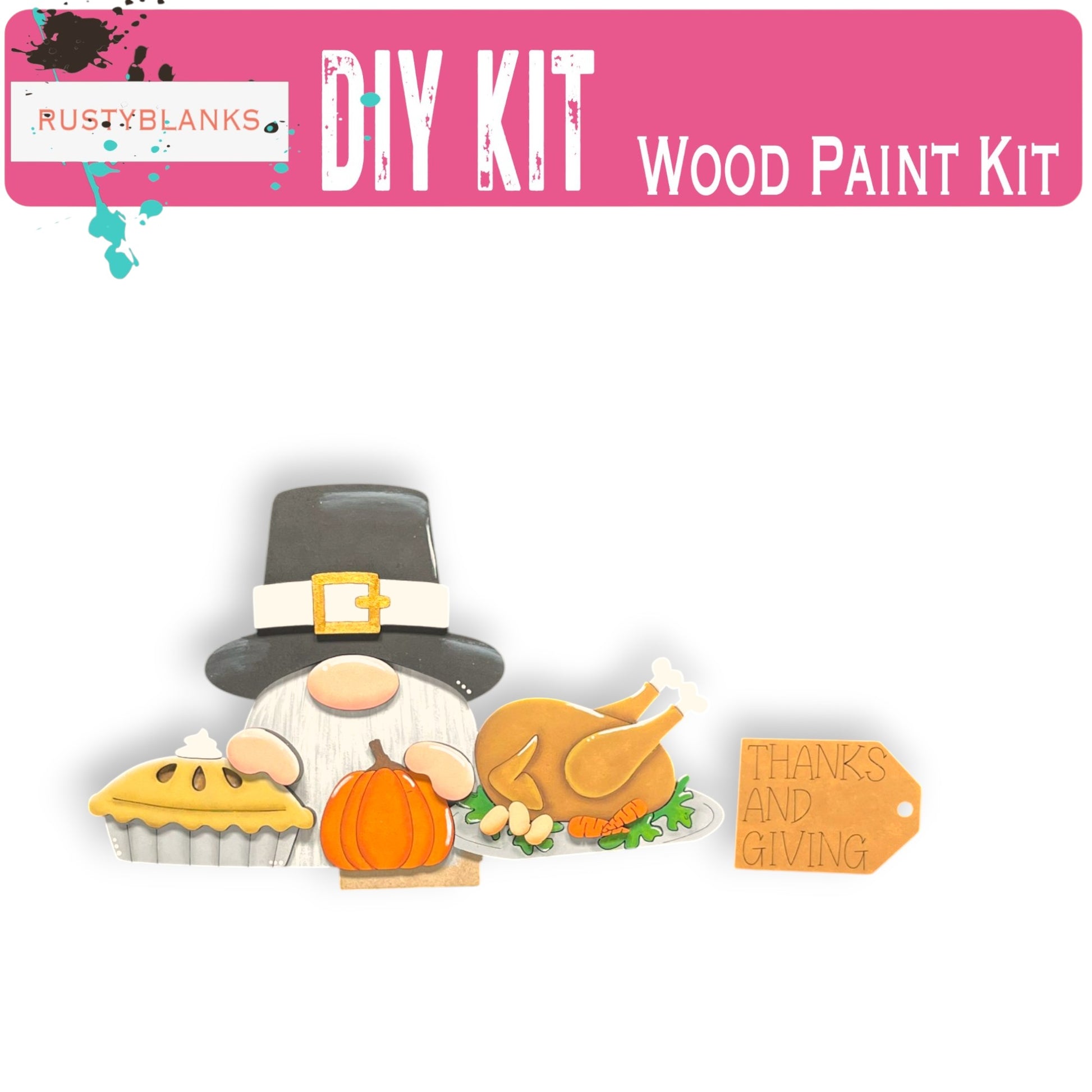 a picture of a wooden paint kit with a turkey and a pilgrim