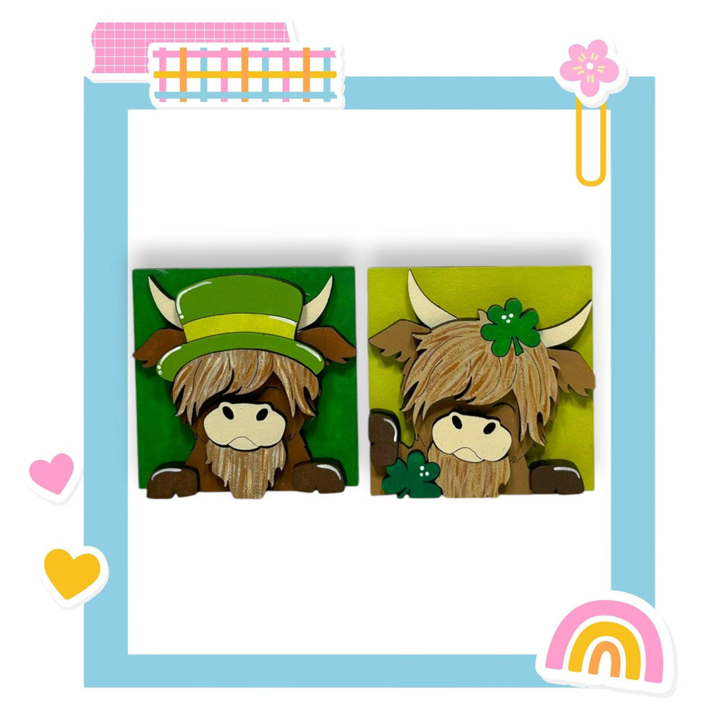 a card with a picture of a cow wearing a green hat