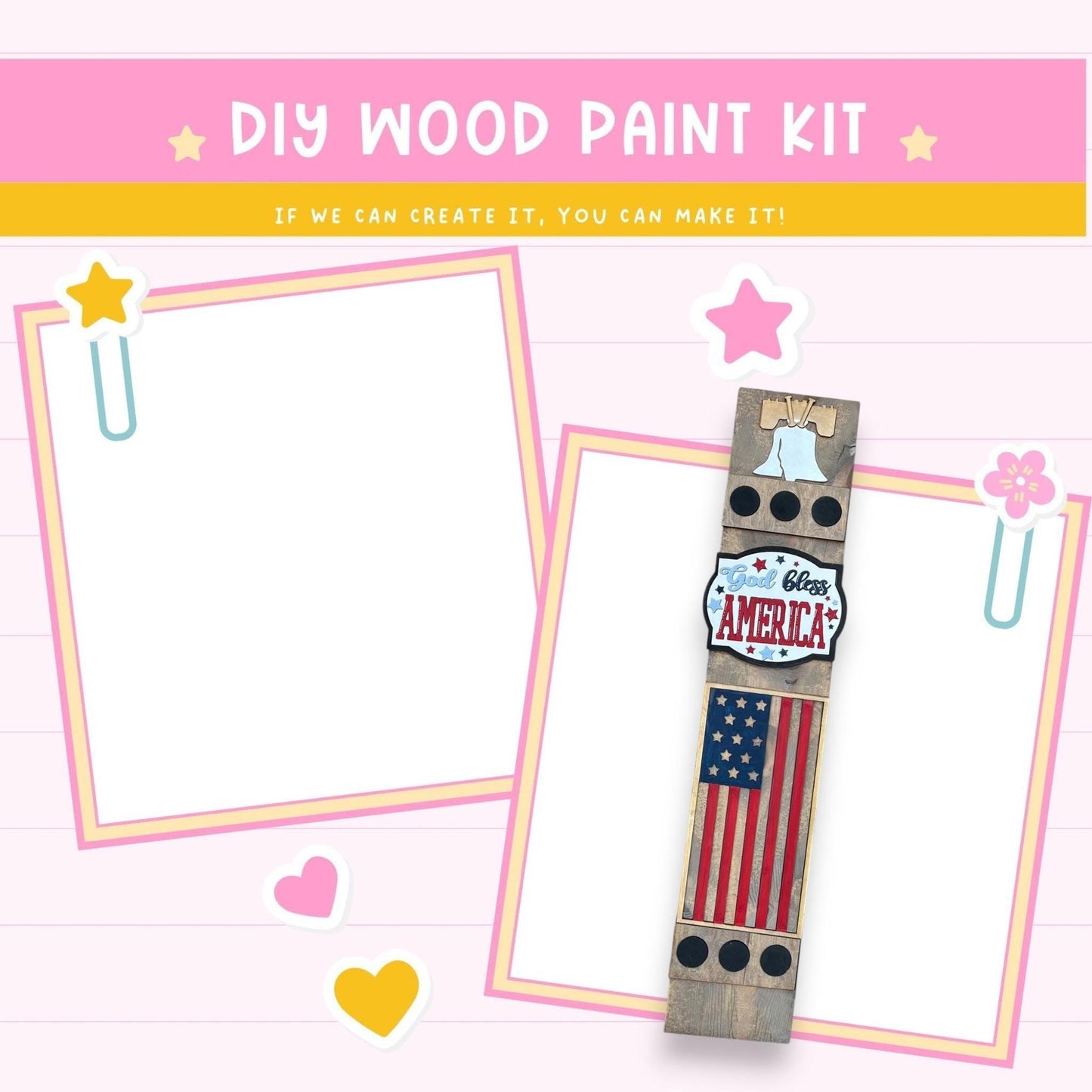 a craft kit with a picture frame and a picture of an american flag