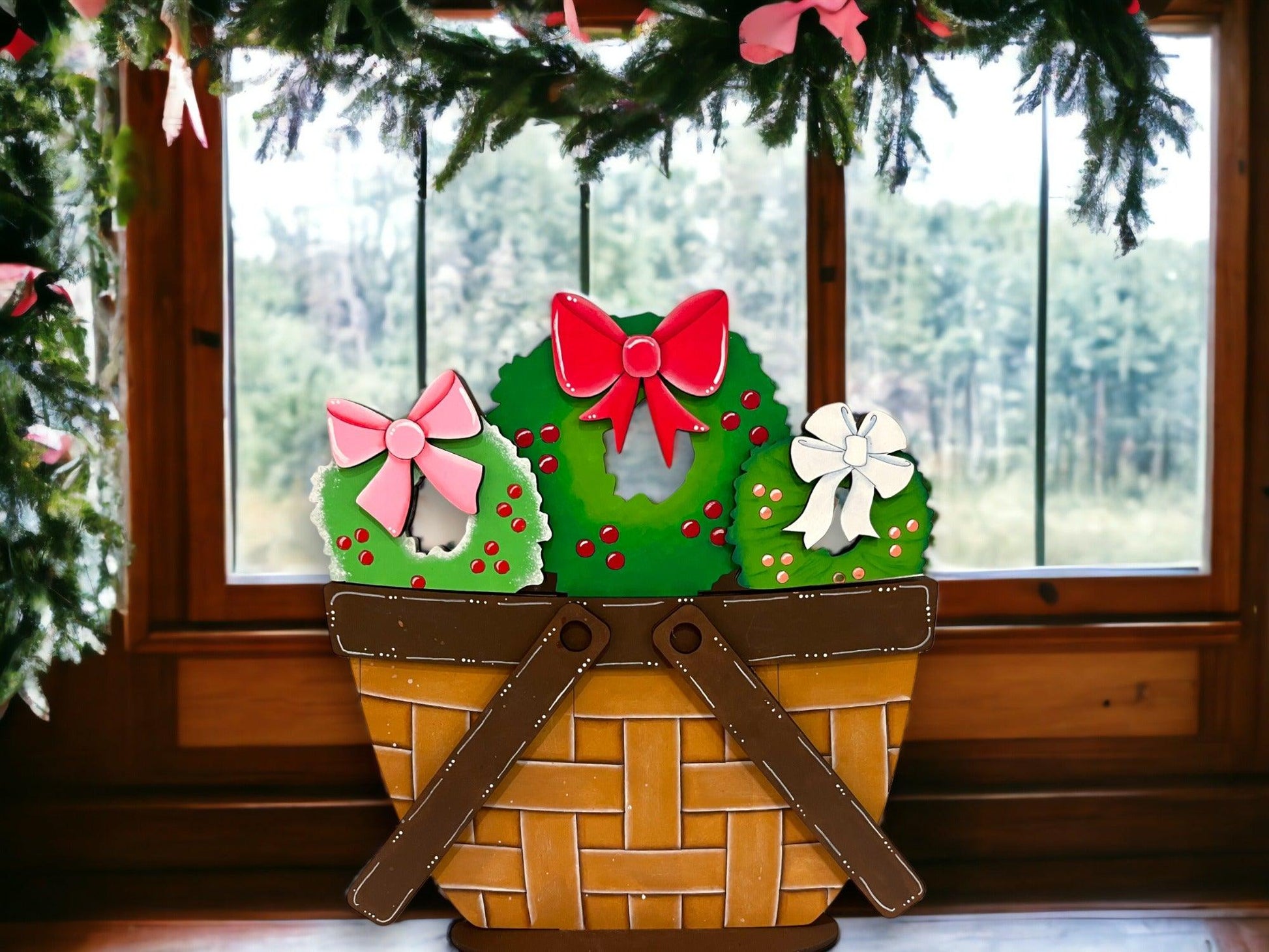 Christmas Wreath for the Interchangeable Flower Basket Decor - Wood Blank for Painting - Inserts for Basket - RusticFarmhouseDecor