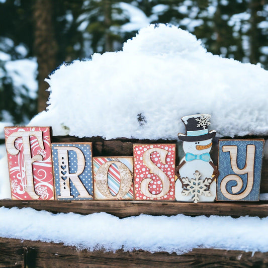 Chunky Frosty Word Block Shelf Sitter, DIY Christmas Frosty Wood Sitter, Christmas Decor - RusticFarmhouseDecor