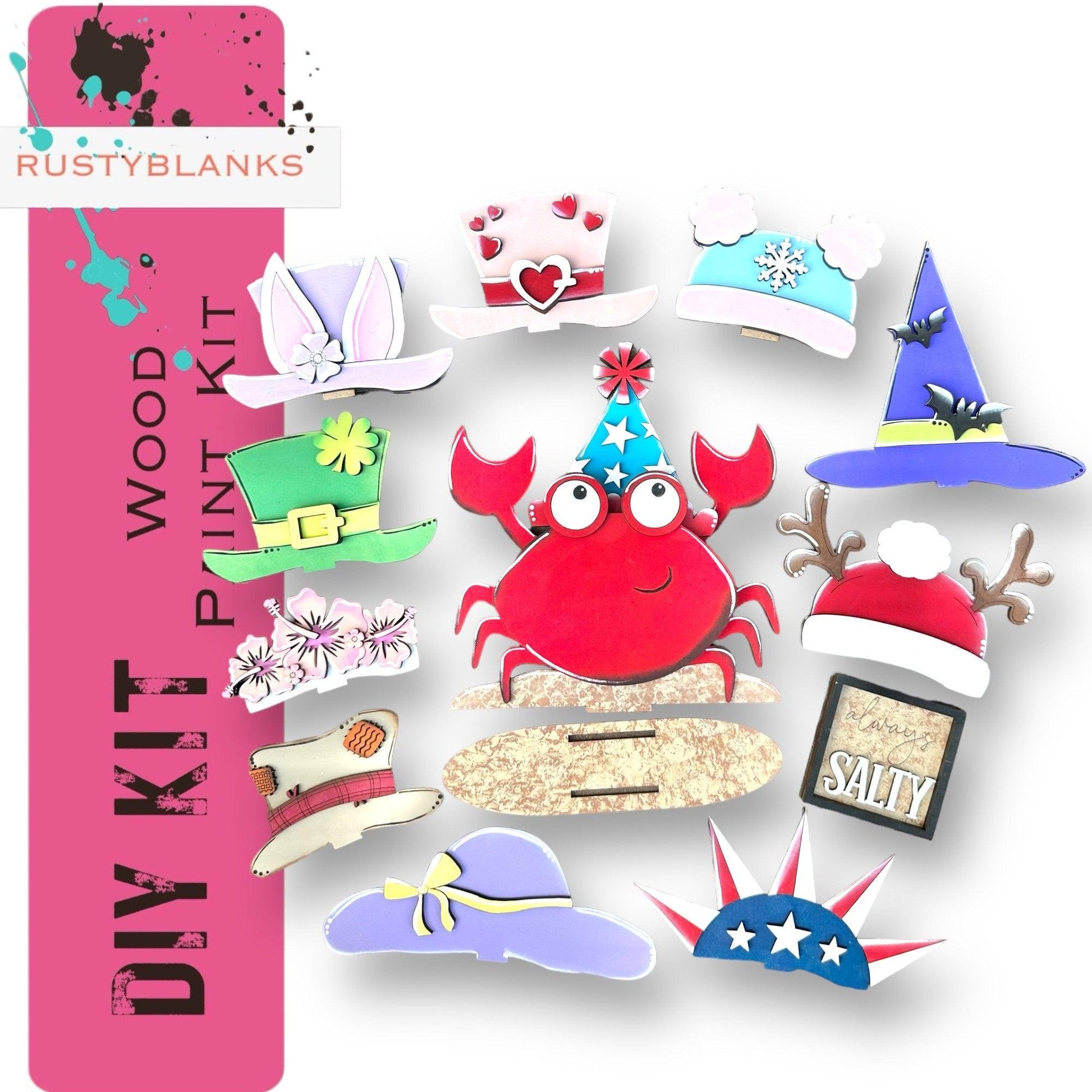 Crab with 12 Interchangeable Seasonal Hats, Insert and tile holder, Season DIY Decor - RusticFarmhouseDecor