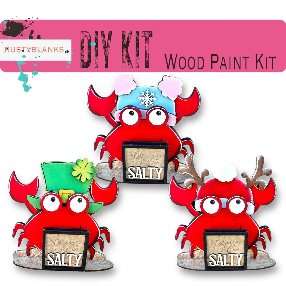 Crab with 12 Interchangeable Seasonal Hats, Insert and tile holder, Season DIY Decor - RusticFarmhouseDecor