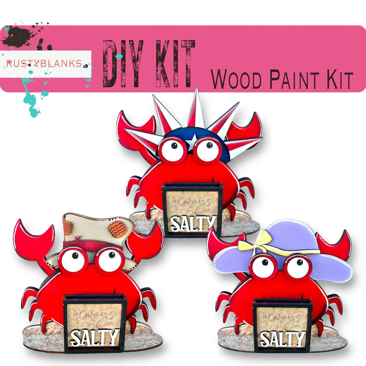 Crab with 12 Interchangeable Seasonal Hats, Insert and tile holder, Season DIY Decor - RusticFarmhouseDecor