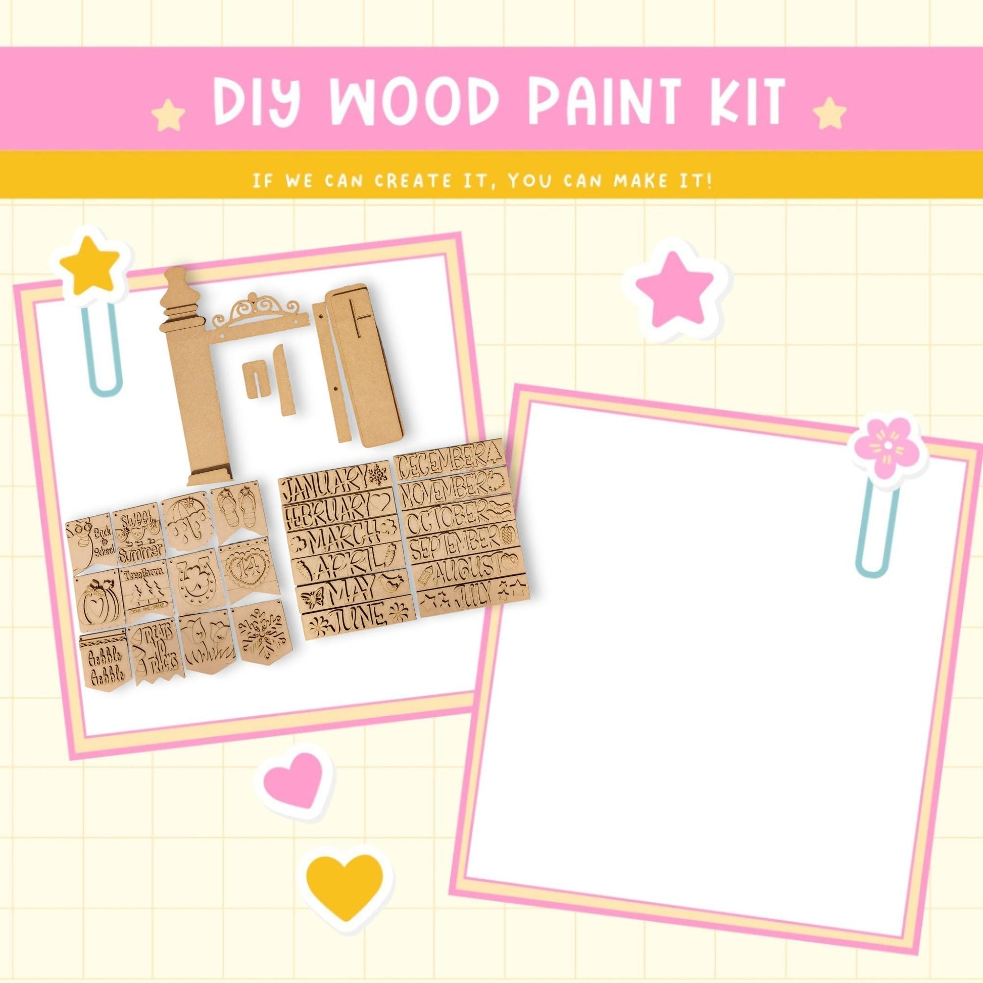 a craft kit with a picture of a wooden block