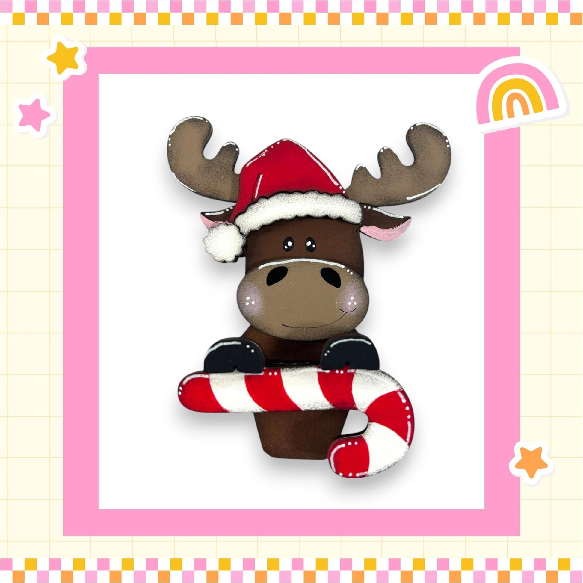 a picture of a moose with a candy cane