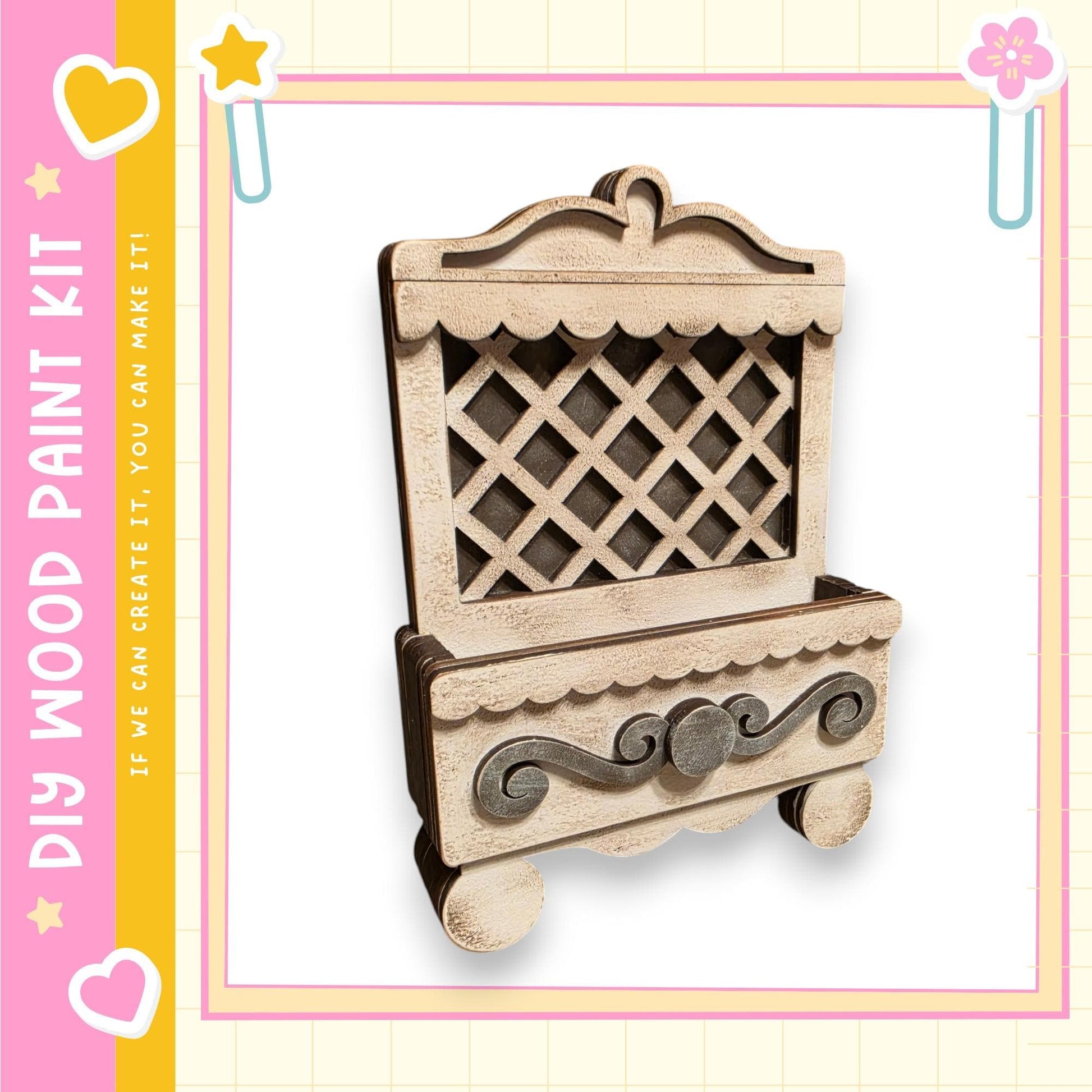 a wooden cabinet with a decorative design on the front.