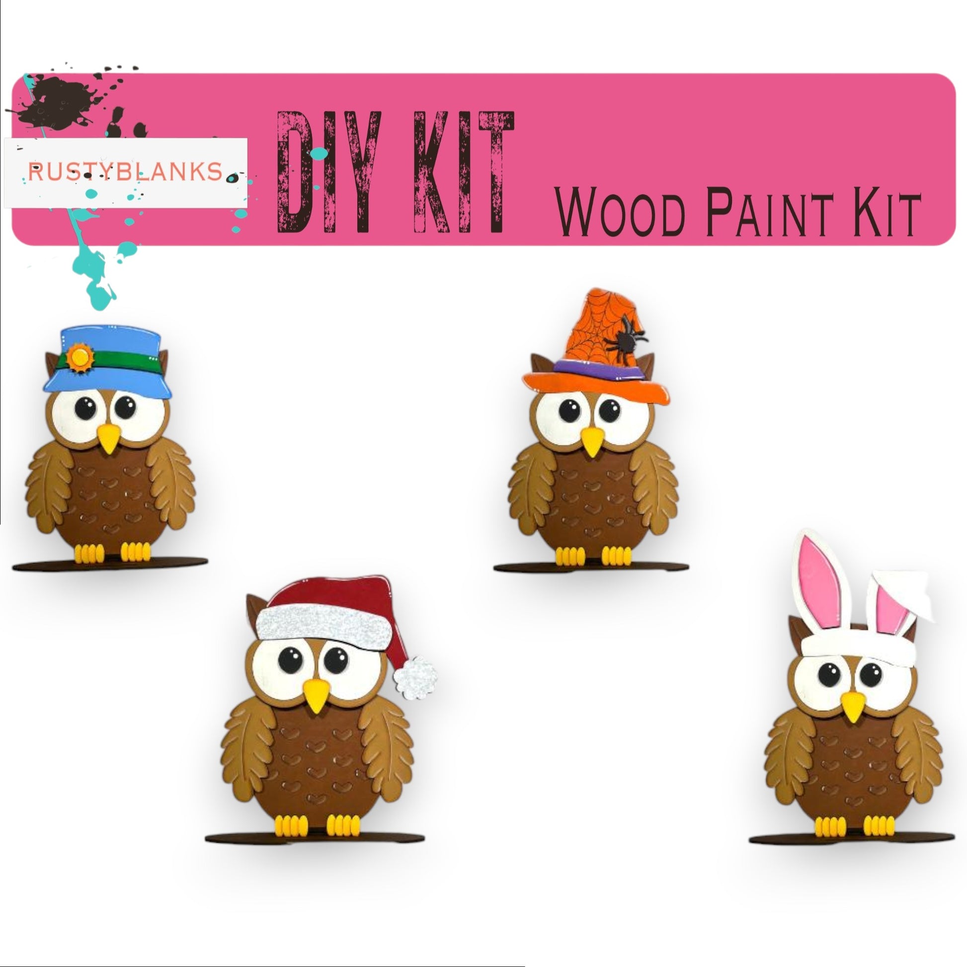 a picture of a wooden paint kit of an owl wearing a hat