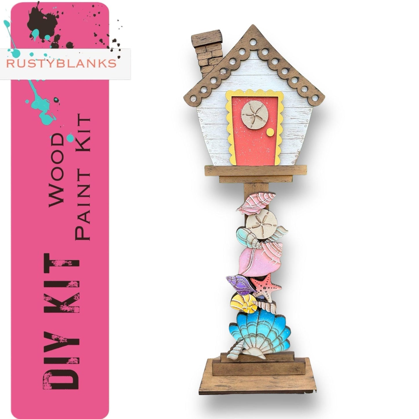 a wooden birdhouse with a clock on top of it