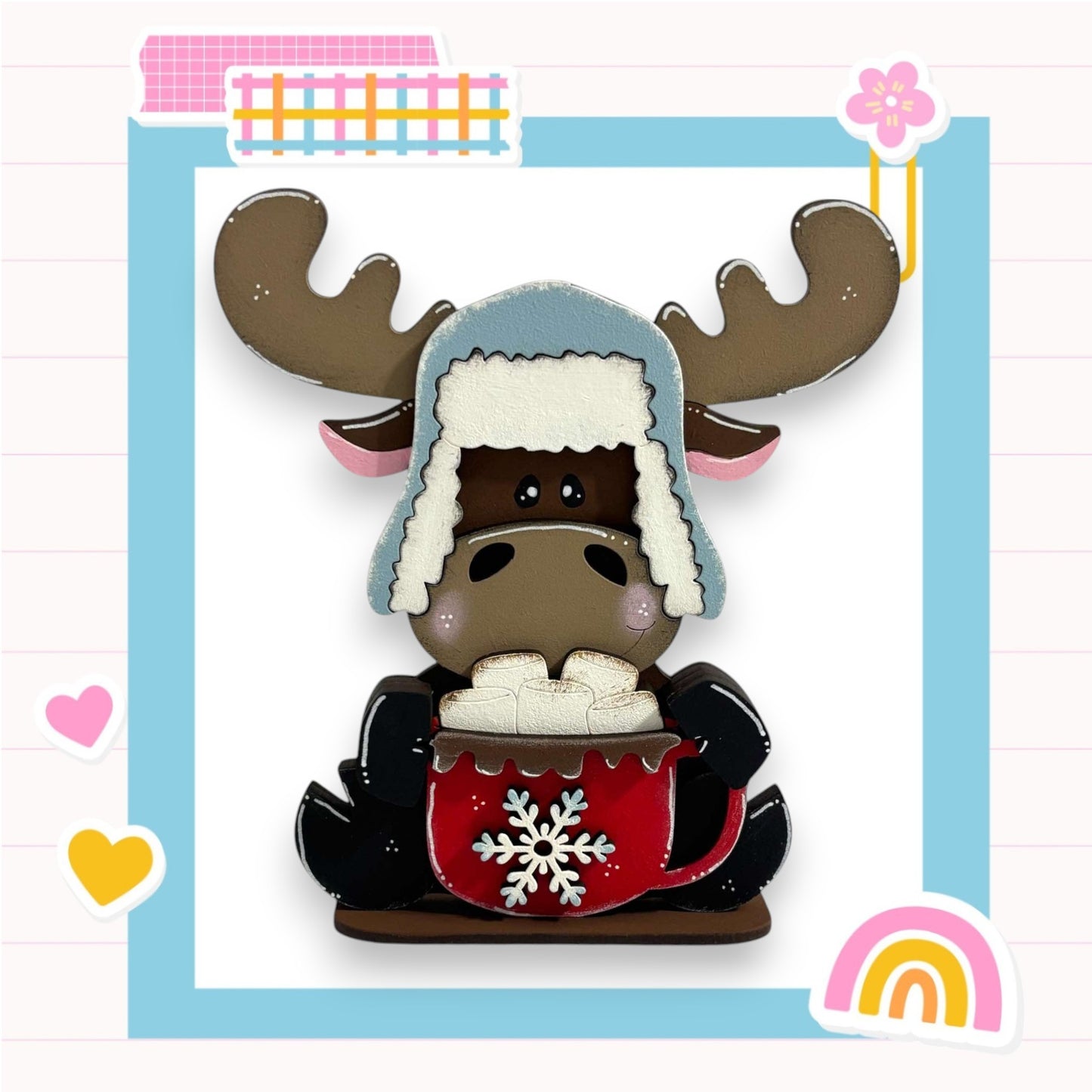 a picture of a moose with a hat and scarf