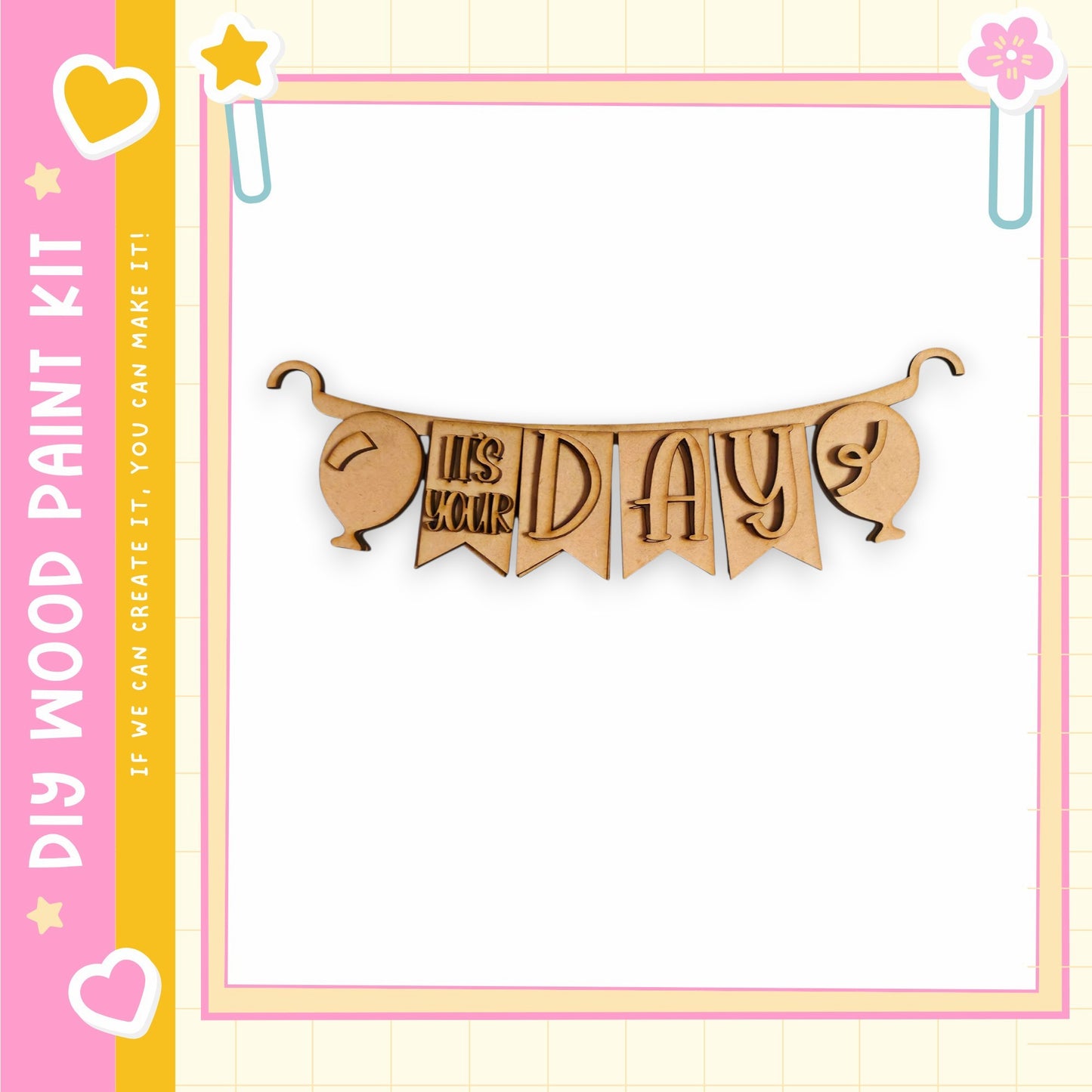 a banner with the word "DAYS" written on it, hanging from a frame.