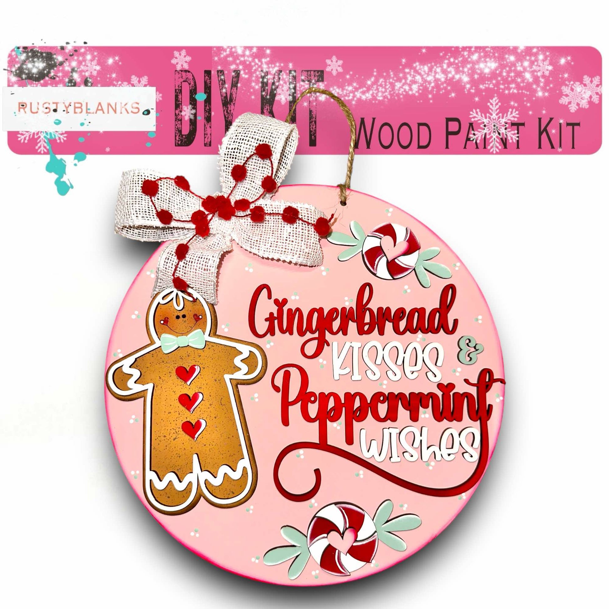 a pink ornament with a gingerbread gingerbread and peppermint ginger