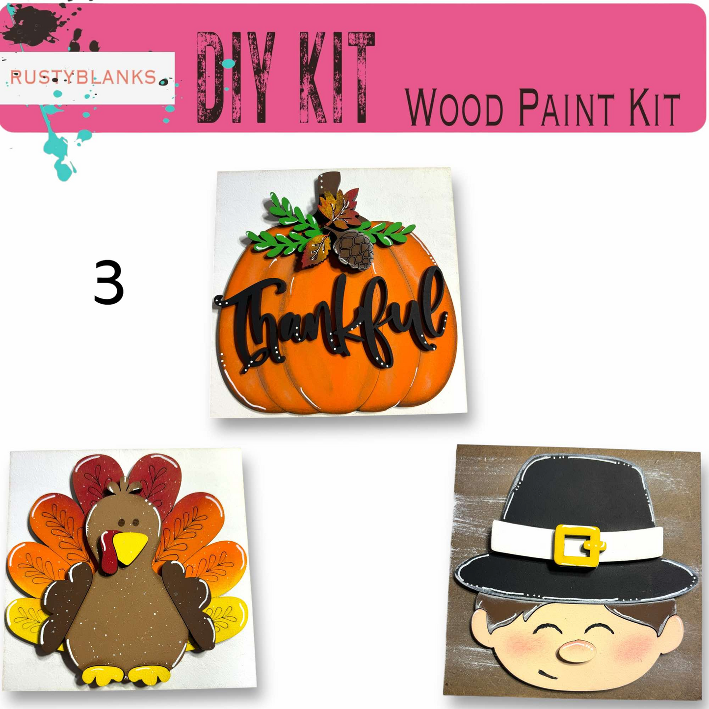 a collage of three pictures of a turkey, a pumpkin, and a turkey