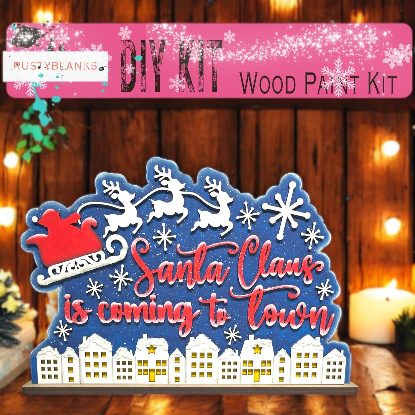 a wooden sign that says santa claus is coming to town