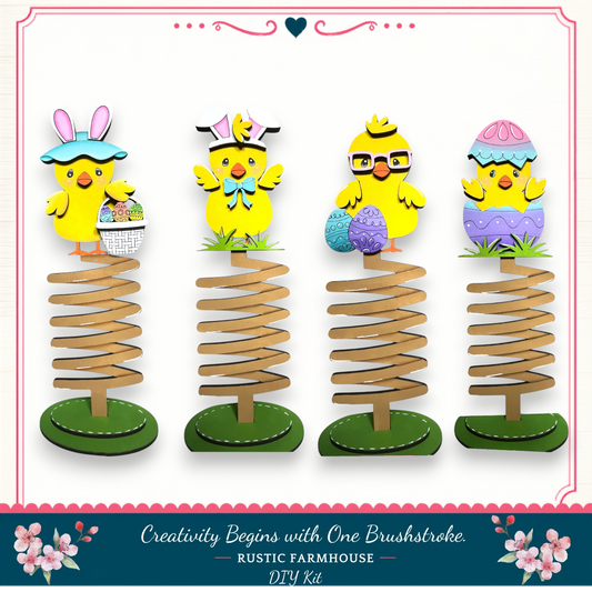 a group of paper cut outs of easter chicks