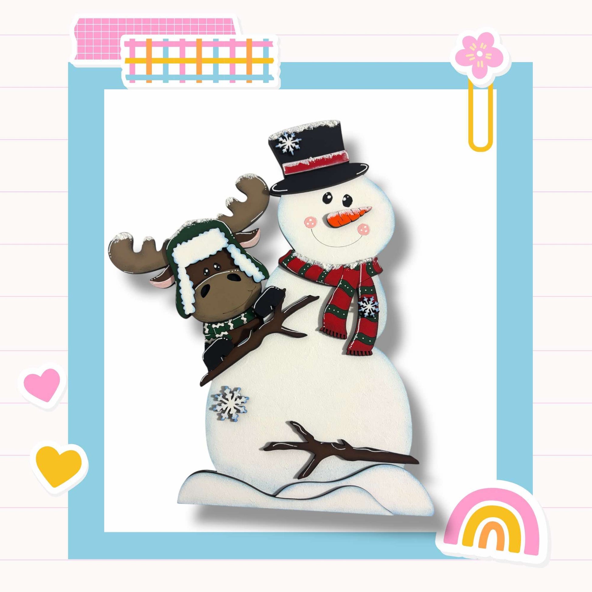 a picture of a snowman and a reindeer