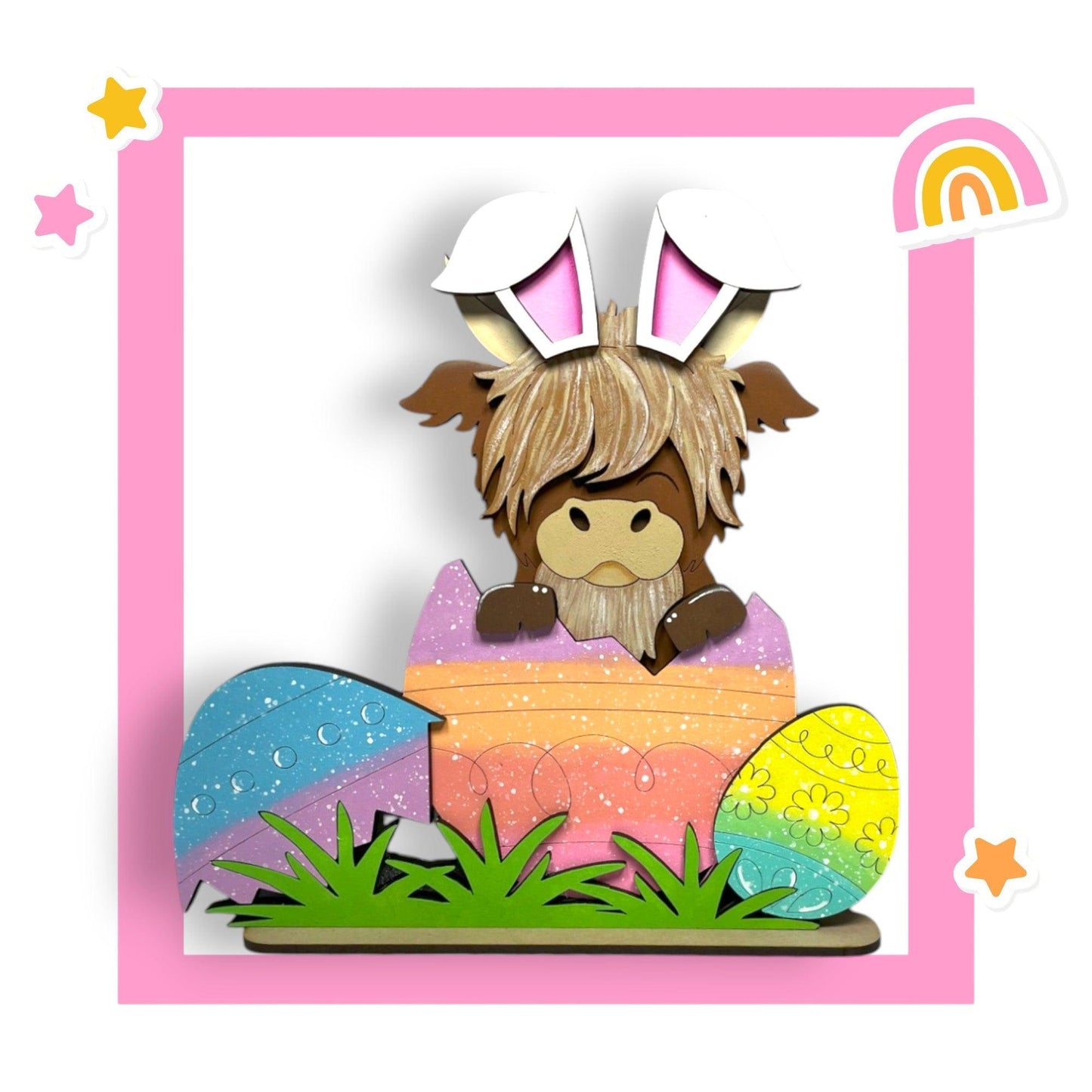 a card with a picture of a dog with bunny ears