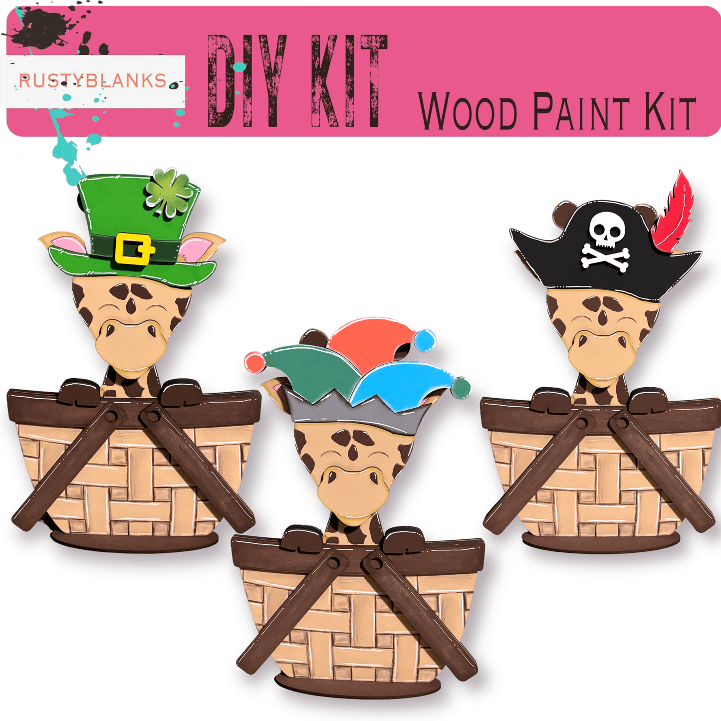 a set of three wooden pirate hats on top of a basket