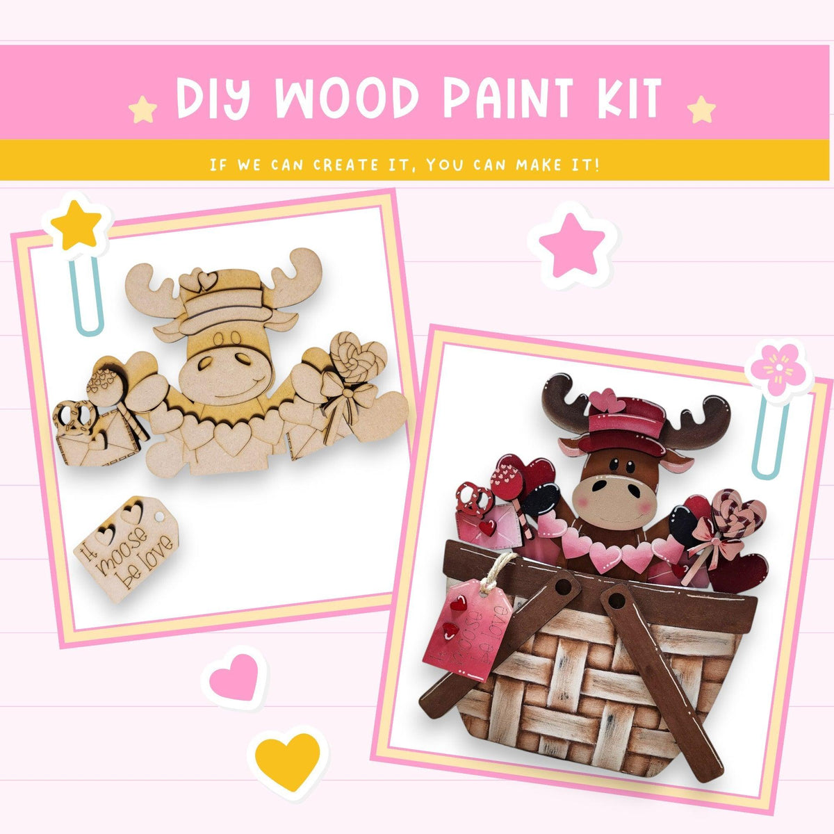 a picture of a wooden craft kit of a cow in a basket