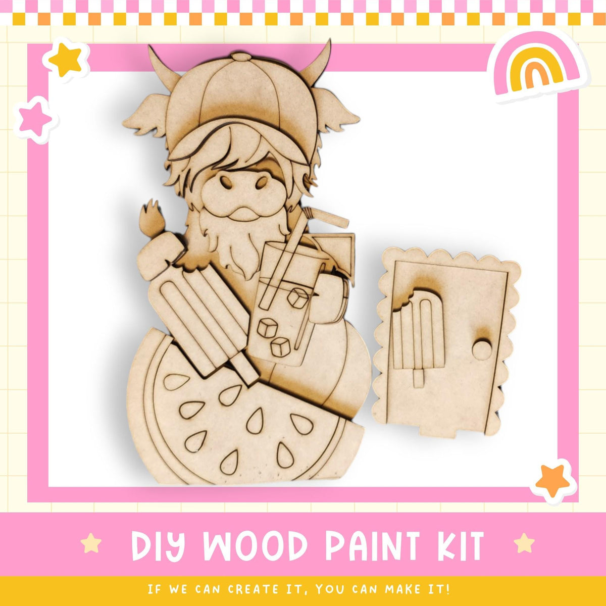 a wooden cutout of a cartoon character