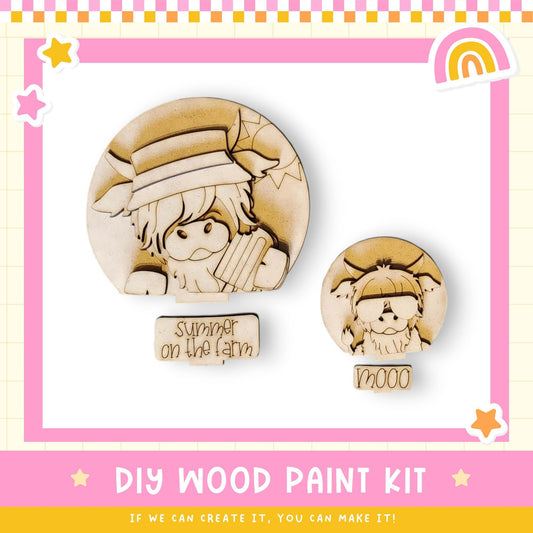 a picture of a wooden paint kit with a picture of a girl and a dog